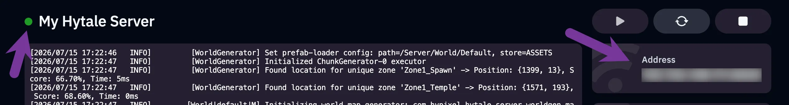 Server IP and port in the panel