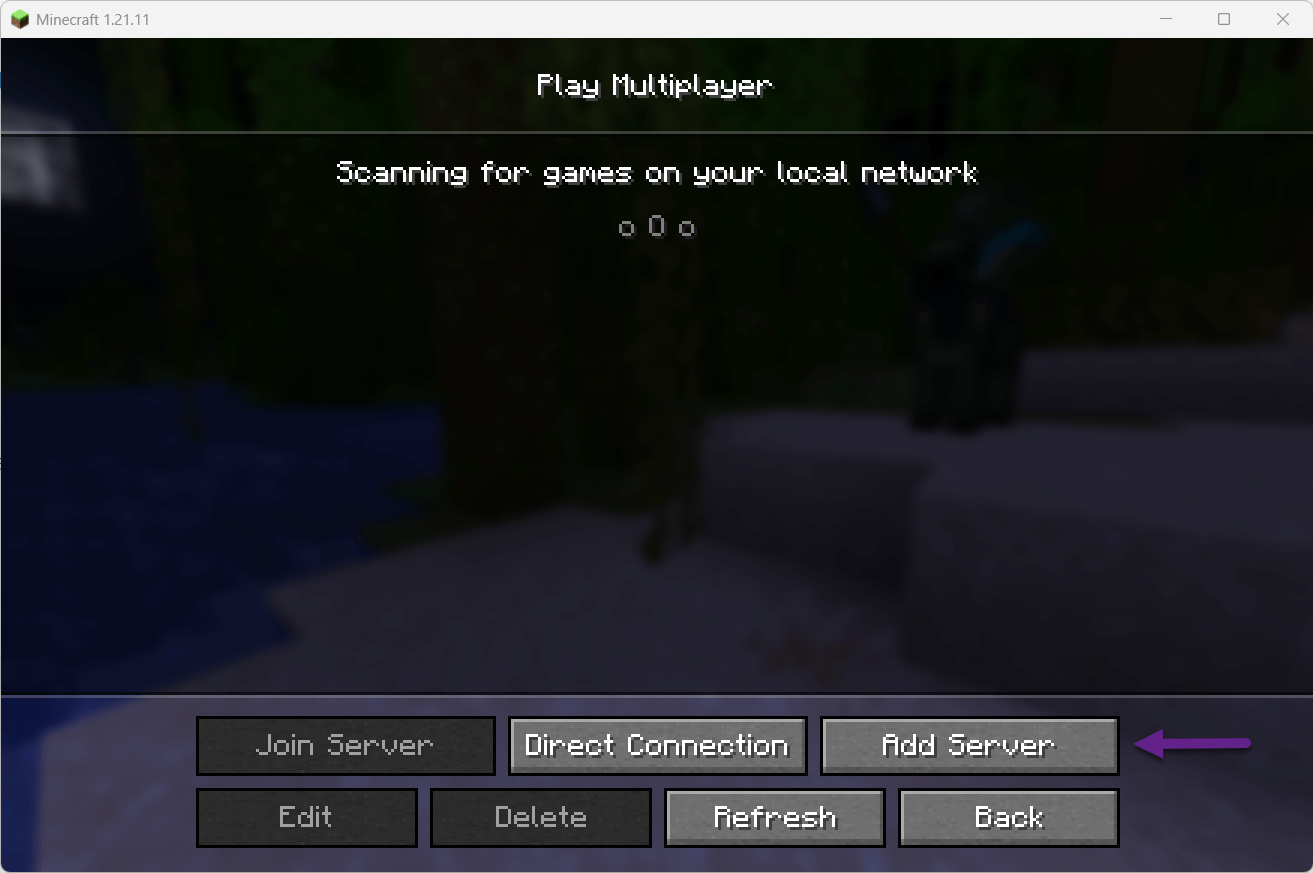 Multiplayer menu – Add Server