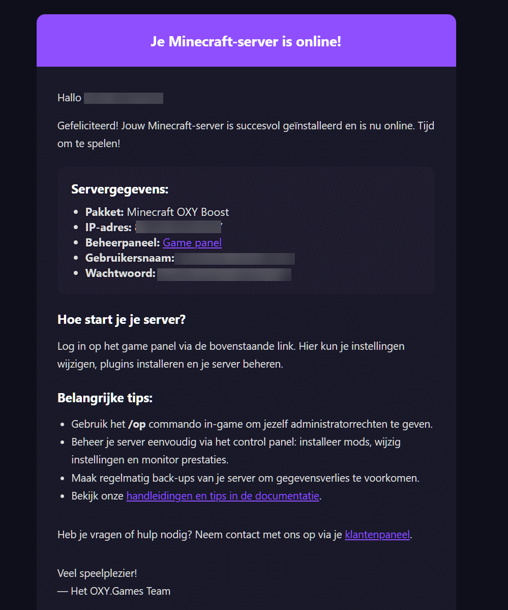 Server instructies