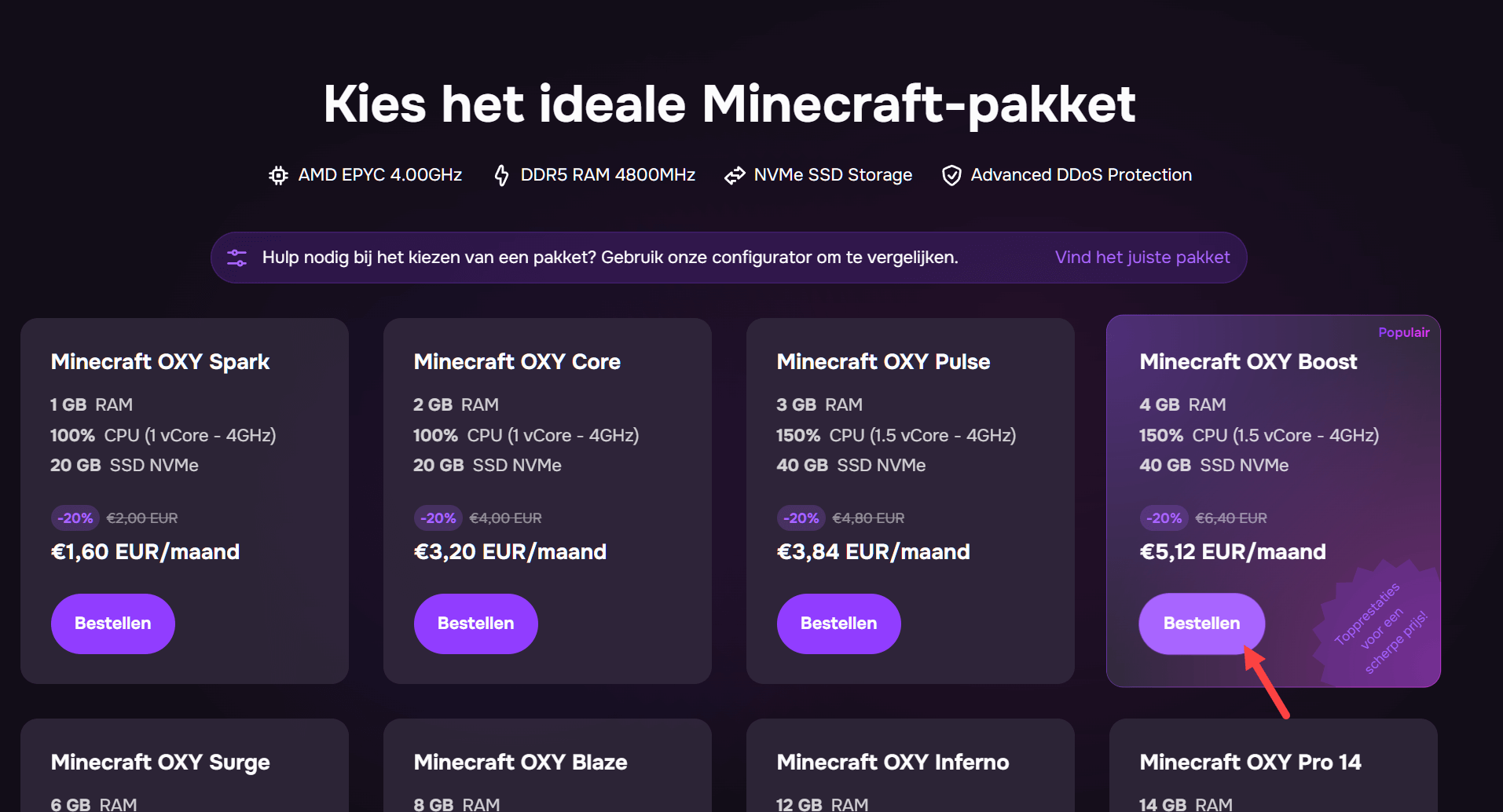 Minecraft-pakket kiezen