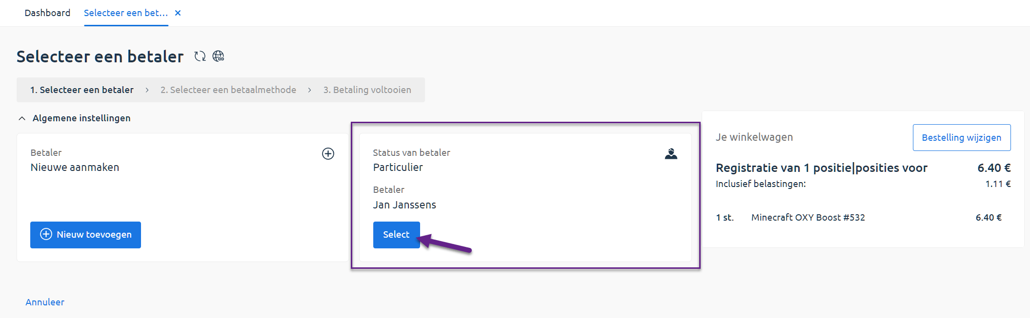 Betaler selecteren