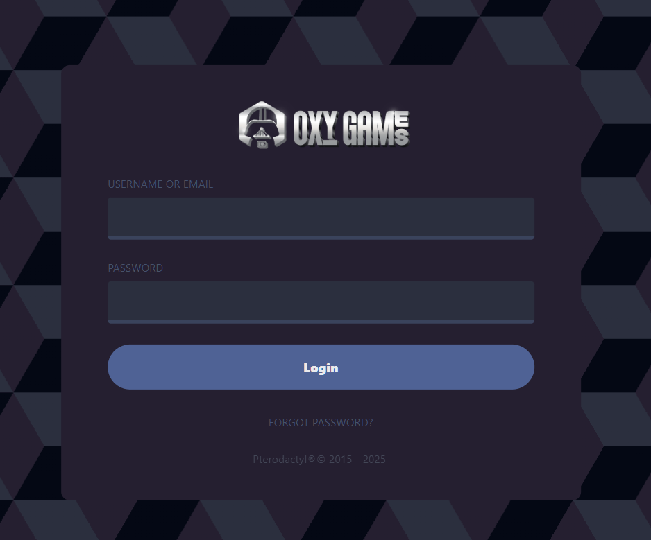 Login scherm panel.oxy.games