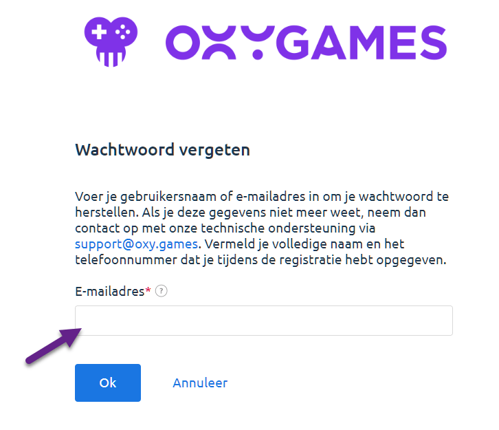 E-mailadres invullen voor herstel
