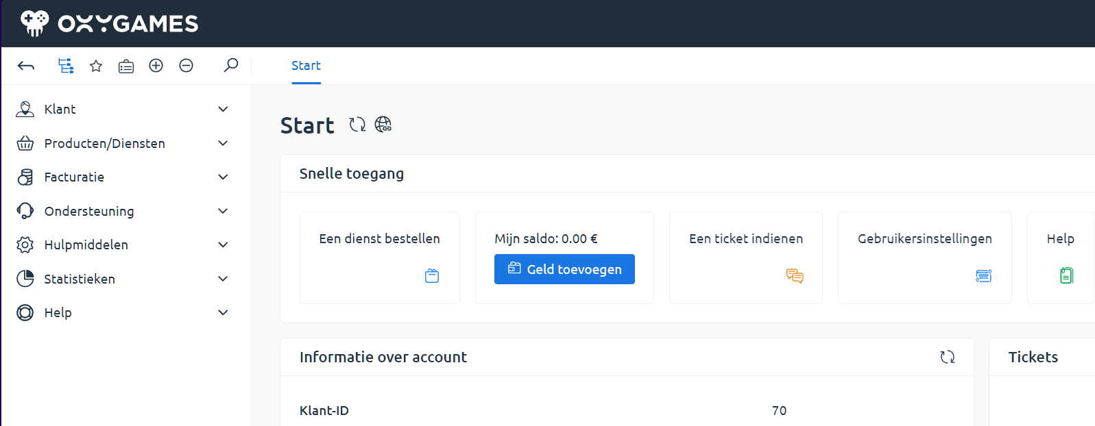 Dashboard na succesvol inloggen
