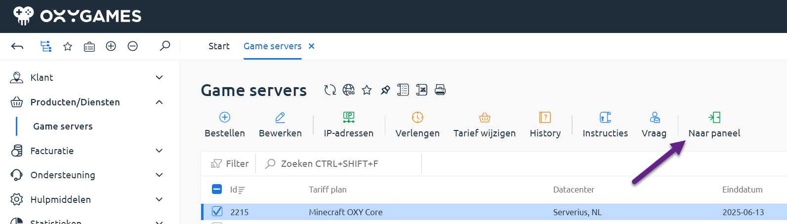 Go to panel button