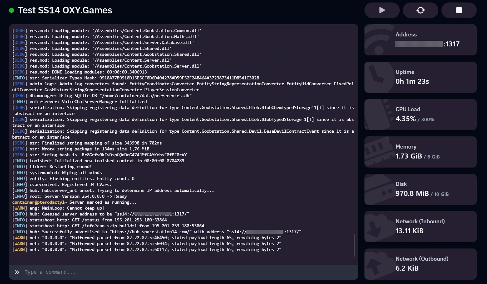 Server online and running