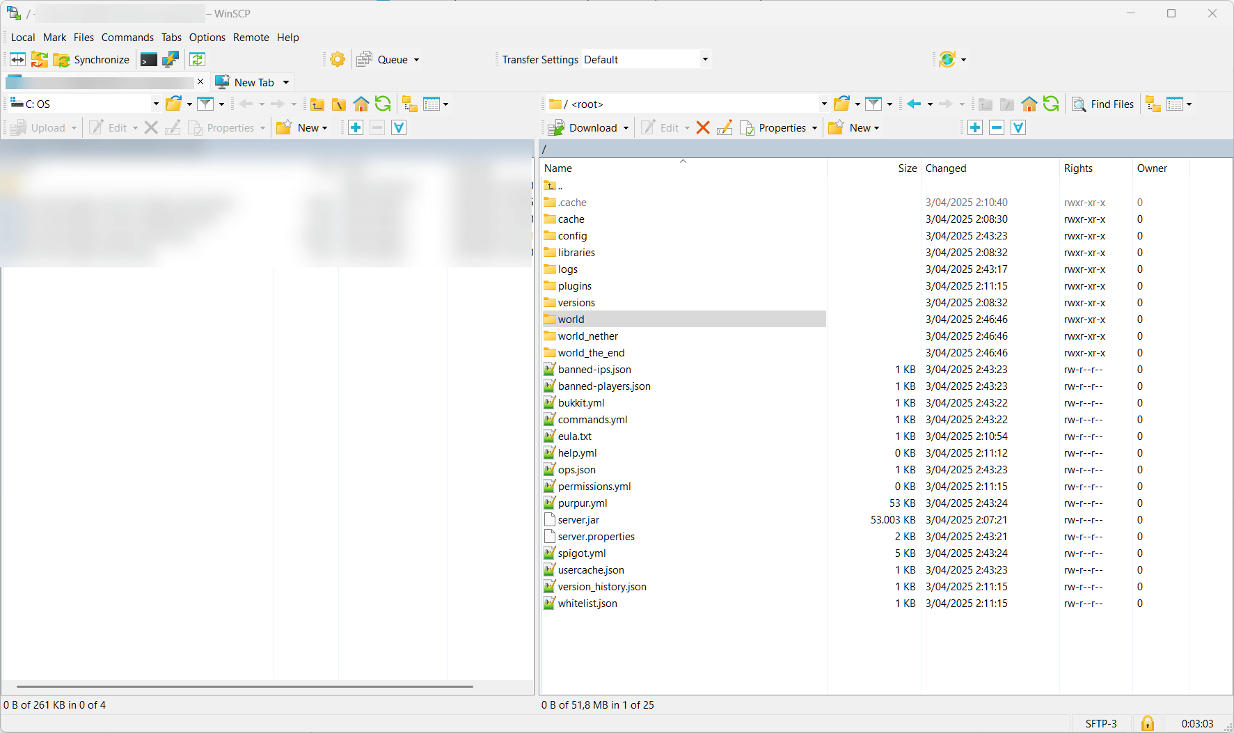 WinSCP file view