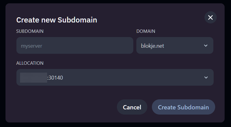 Fill in new subdomain