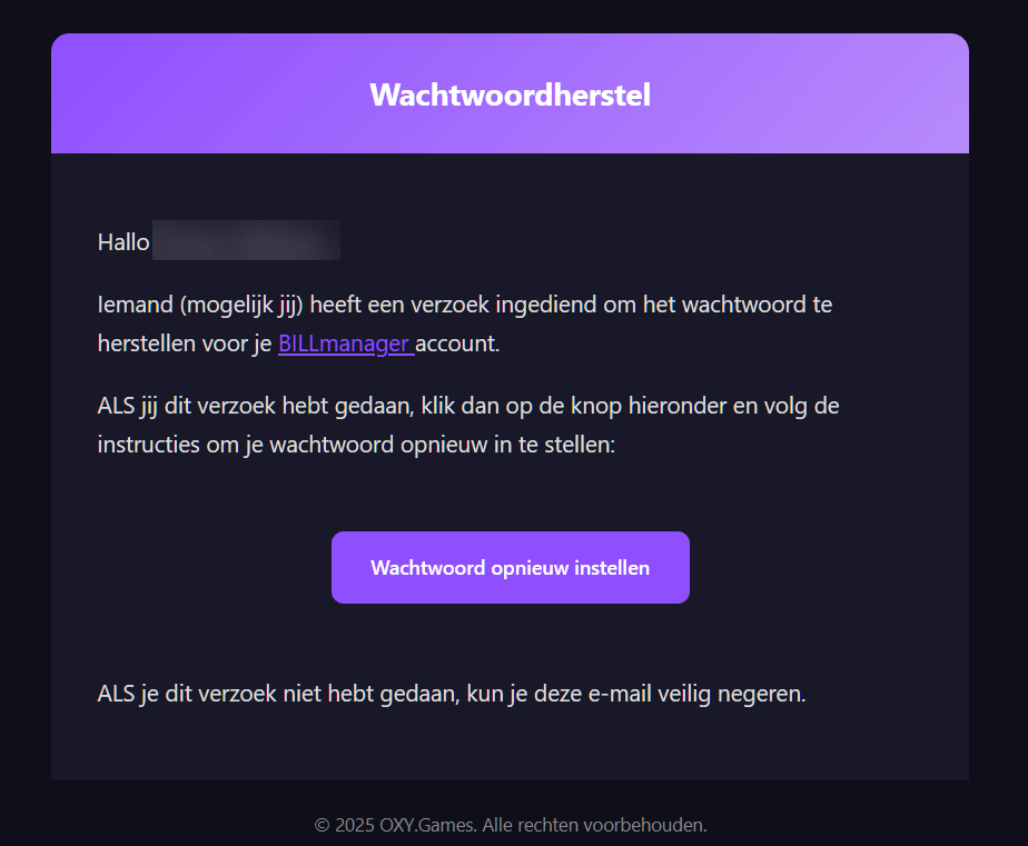 Example of recovery email