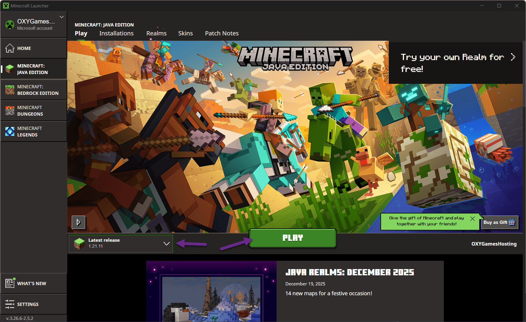 Minecraft Launcher – versie selecteren en Play
