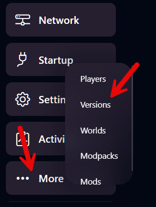 Click Versions in the menu