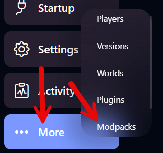 Modpacks menu