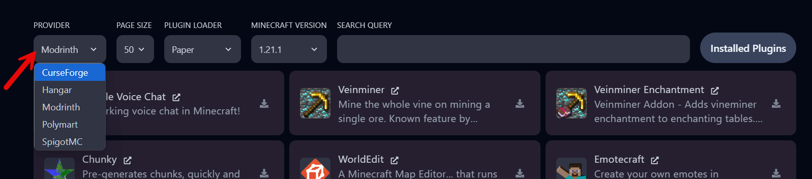 Plugin provider kiezen